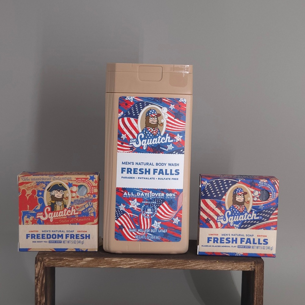 Dr Squatch Soap Bundle Men Fresh Falls Freedom Fresh Body Wash Patriotic Limited